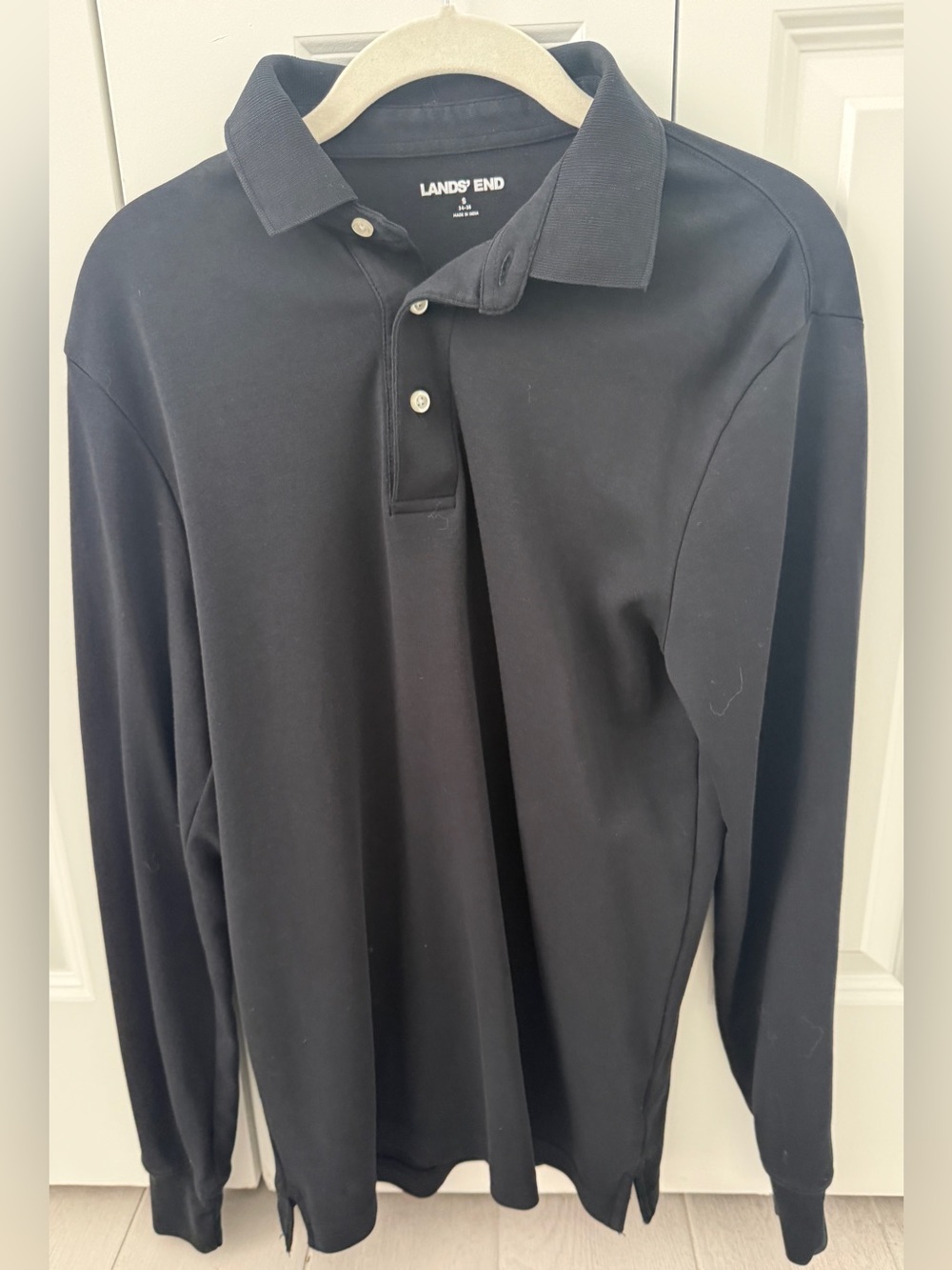 Lands' End Men's Long-Sleeve Polo Shirt - Black